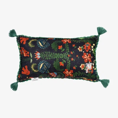 Wolf & Badger Green / Black / Blue Zabola Linen Cushion By Mindthegap