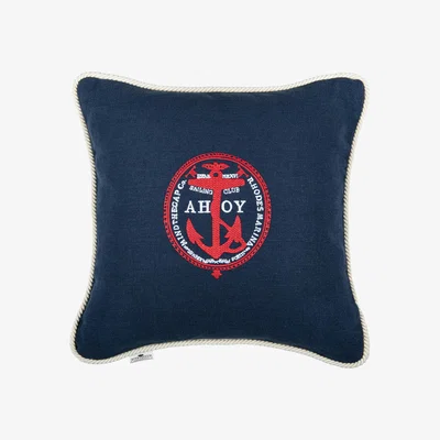 Wolf & Badger Blue / White / Red Ahoy! Linen Embroidered Cushion By Mindthegap