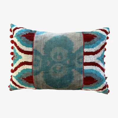 Wolf & Badger Red & Turquoise Pom Pom Cushion Punica