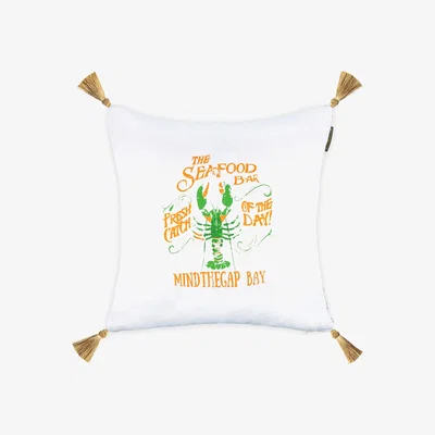 Wolf & Badger White / Green / Yellow Seafood Bar Linen Square Cushion Mindthegap