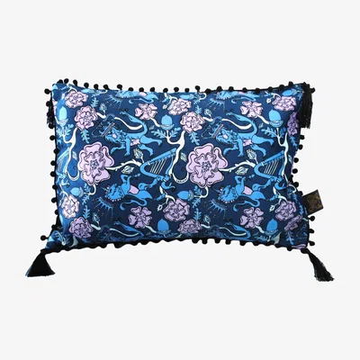 Wolf & Badger The Lion & Unicorn Blues Rectangle Cushion Laura B Interiors