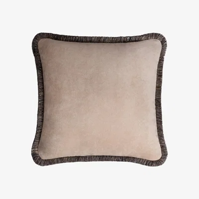 Wolf & Badger Neutrals Velvet Neutral Fifty Cushion Beige Multicolor Fringes Lo Decor