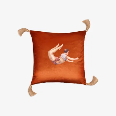 Wolf & Badger Trapeze Boy Velvet Cushion Burnt Orange With Striped Back One Size Melody Rose London