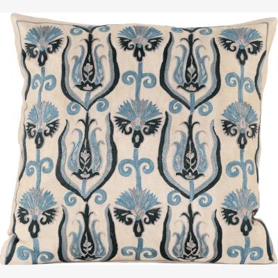 Wolf & Badger Hand-Embroidered Silk Cushion - Blue Variations One Size Anor Living