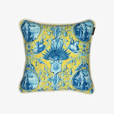 Wolf & Badger Blue / Yellow / Orange Calypso Cotton Square Cushion By Mindthegap
