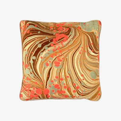 Wolf & Badger Brown / Gold / Grey Sand Swirl Linen Cushion Susi Bellamy