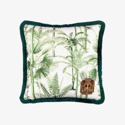 Wolf & Badger Green / White Palmera Cubana Linen Cushion By Mindthegap