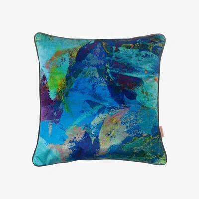 Wolf & Badger Green / Black / Gold Azure Abstract Velvet Cushion Susi Bellamy