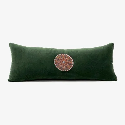 Wolf & Badger Velvet Green Lumbar Pillow With Beaded Medallion One Size Smithhönig