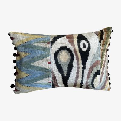 Wolf & Badger Green Stunning Patchwork Pom Pom Ikat Cushion Punica