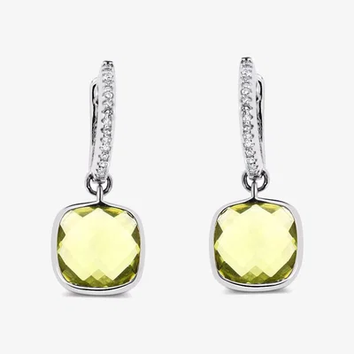 Wolf & Badger Women's Green / Silver Cushion Drop Earrings 14K White Gold | Cosanuova