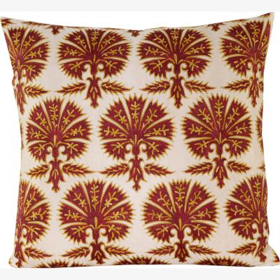 Wolf & Badger Hand-Embroidered Silk Cushion - Carnation Flowers One Size Anor Living
