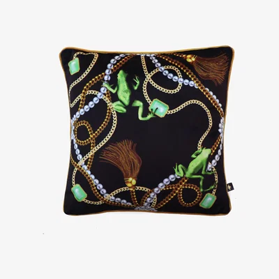 Wolf & Badger Black / Green / Gold Tiana Antique Velvet Cushion The Curious Department