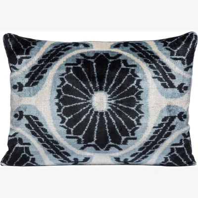 Wolf & Badger Blue Hand-Woven Reversible Silk Velvet Ikat Cushion - Water Mil One Size Anor Living