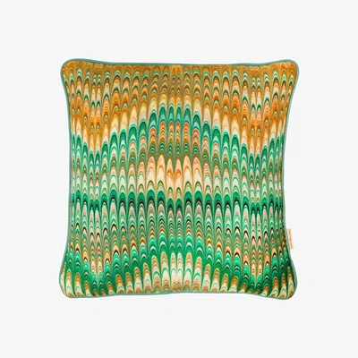 Wolf & Badger Neutrals / Green / Yellow Saffron Plumes Linen Cushion Susi Bellamy
