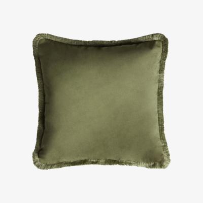 Wolf & Badger Velvet Fifty Cushion With Fringes Green Lo Decor