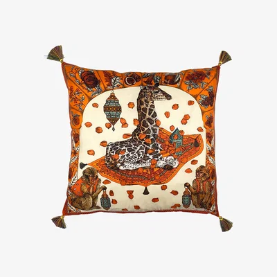 Wolf & Badger Yellow / Orange Silk Cushion The Magic Giraffe African Sunset Ilona Tambor