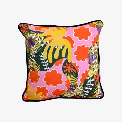 Wolf & Badger Green / Yellow / Orange Funky Botanical Cushion The Neighbourhood Threat