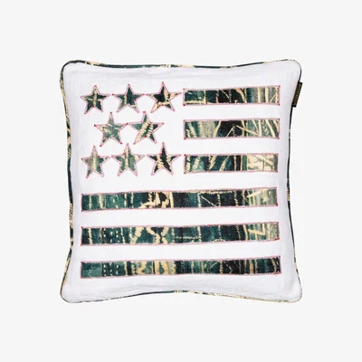 Wolf & Badger Neutrals / Blue / White Stars And Stripes Linen Cushion By Mindthegap