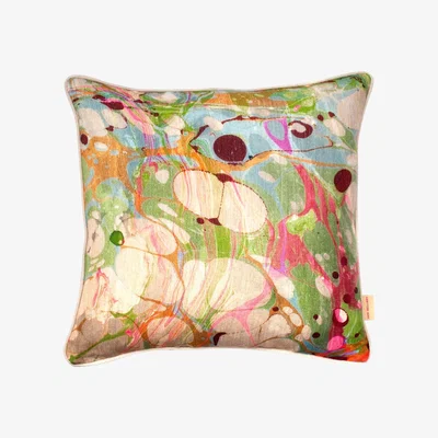 Wolf & Badger Brown / Green / Grey Beige Ripple Linen Cushion Susi Bellamy