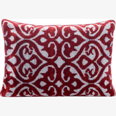 Wolf & Badger Red Hand-Woven Reversible Silk Velvet Ikat Cushion One Size Anor Living