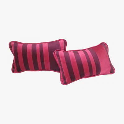 Wolf & Badger Pink / Purple Striped Velvet Cushion - Pink & Purple Unique Pair Ellie Pearce Textiles