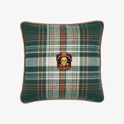 Wolf & Badger Neutrals / Green / Yellow Monterey Plaid Green Wool Square Cushion By Mindthegap