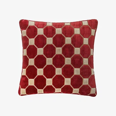 Wolf & Badger Red Octagon Velvet Cushion One Size Fameed Khalique Ltd
