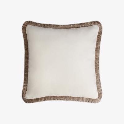 Wolf & Badger Velvet Sahara Fifty Cushion White Multicolor Fringes Lo Decor