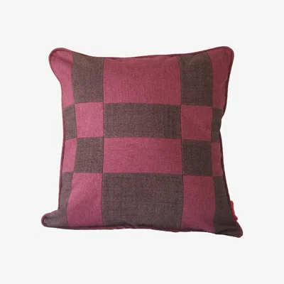 Wolf & Badger Pink / Purple Checked Patchwork Cushion - Mauve Purple Ellie Pearce Textiles