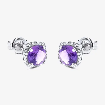 Wolf & Badger Women's Pink / Purple / Silver Cushion Studs 14K White Gold | Cosanuova