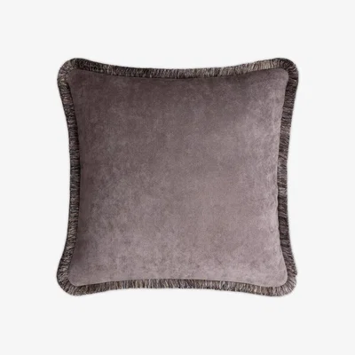 Wolf & Badger Happy Pillow Grey Neutral Multicolor Fringes Lo Decor
