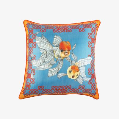 Wolf & Badger Blue Joy & Luck Silk Cushion Small Bivain