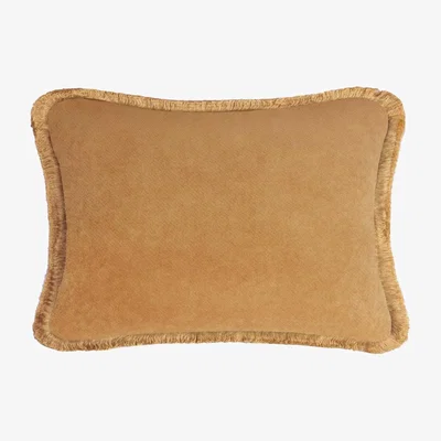 Wolf & Badger Neutrals Camel Velvet Cushion With Fringes Lo Decor
