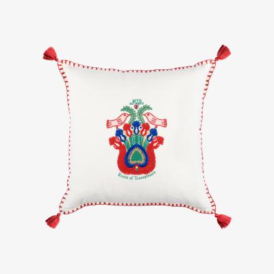 Wolf & Badger White / Red / Blue Roots Of Transylvania Linen Cushion By Mindthegap