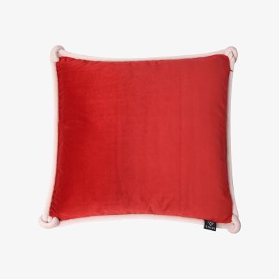Wolf & Badger Red & Rose Velvet Cushion With Pale Pink Piping Bivain