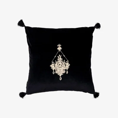 Wolf & Badger Neutrals / Green / Black Gemme Embroidery Velvet Embroidered Square Cushion By Mindthegap