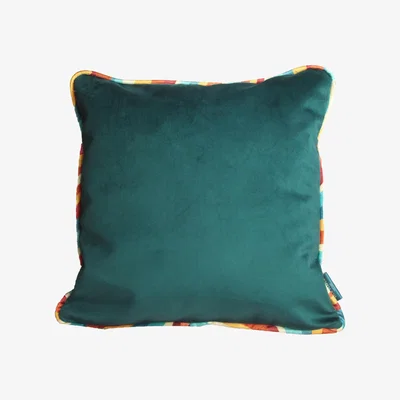 Wolf & Badger Blue Velvet Wavy Piped Cushion - Teal & Orange Ellie Pearce Textiles