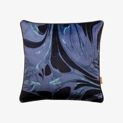 Wolf & Badger Black / Blue Hyacinth Swathe Velvet Cushion One Size Susi Bellamy