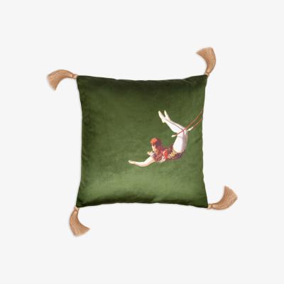 Wolf & Badger Trapeze Girl Velvet Cushion Lush Meadow Green Melody Rose London