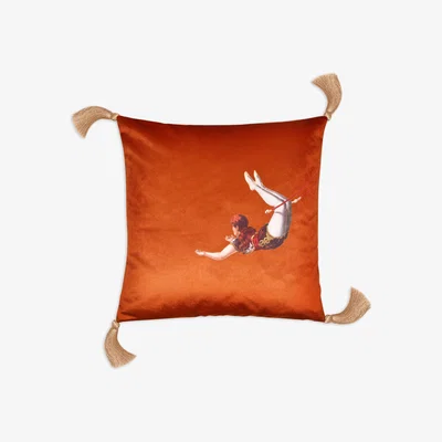 Wolf & Badger Trapeze Girl Velvet Cushion Burnt Orange With Striped Back One Size Melody Rose London