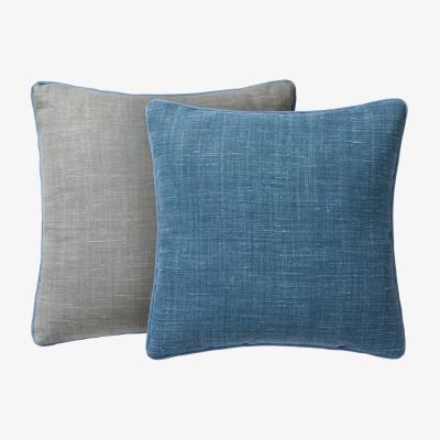 Wolf & Badger Blue / Grey Lino Reversible Cushion - Blue/Grey One Size Fameed Khalique Ltd