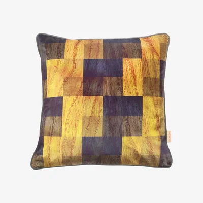 Wolf & Badger Black / Yellow / Orange Indigo Chartreuse Parquet Velvet Cushion Susi Bellamy