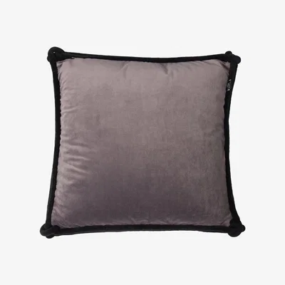 Wolf & Badger Plum & Grey Velvet Cushion With Black Piping Bivain