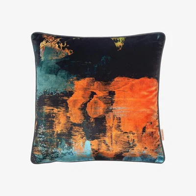 Wolf & Badger Black / Gold / Yellow Dusk Scape Velvet Cushion Susi Bellamy