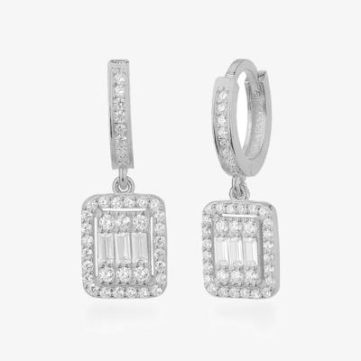 Wolf & Badger Silver Cushion Cut Zirconia Bridal Earring, Wedding Earring, Bridesmaid Earring,Drop Earring, Square Cut Diamond Women Earring By Eda Dogan
