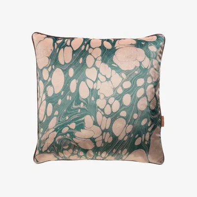 Wolf & Badger Neutrals / Blue / Green Aqua Mini Marbled Velvet Cushion One Size Susi Bellamy