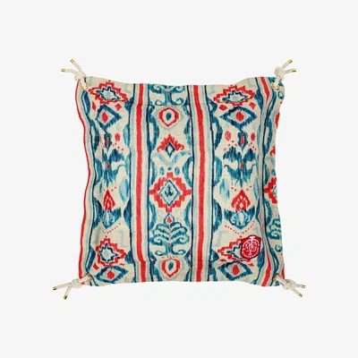 Wolf & Badger Neutrals / Blue / Red Mediterraneo Ikat Linen Square Cushion By Mindthegap