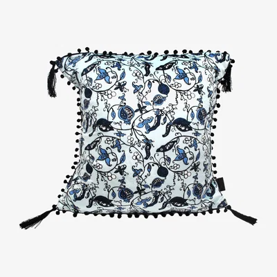 Wolf & Badger The Sweet Pea Vegetable Print Blues Cushion Laura B Interiors