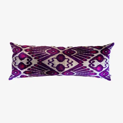 Wolf & Badger Pink / Purple Purple Ikat Pattern Velvet Bolster Punica